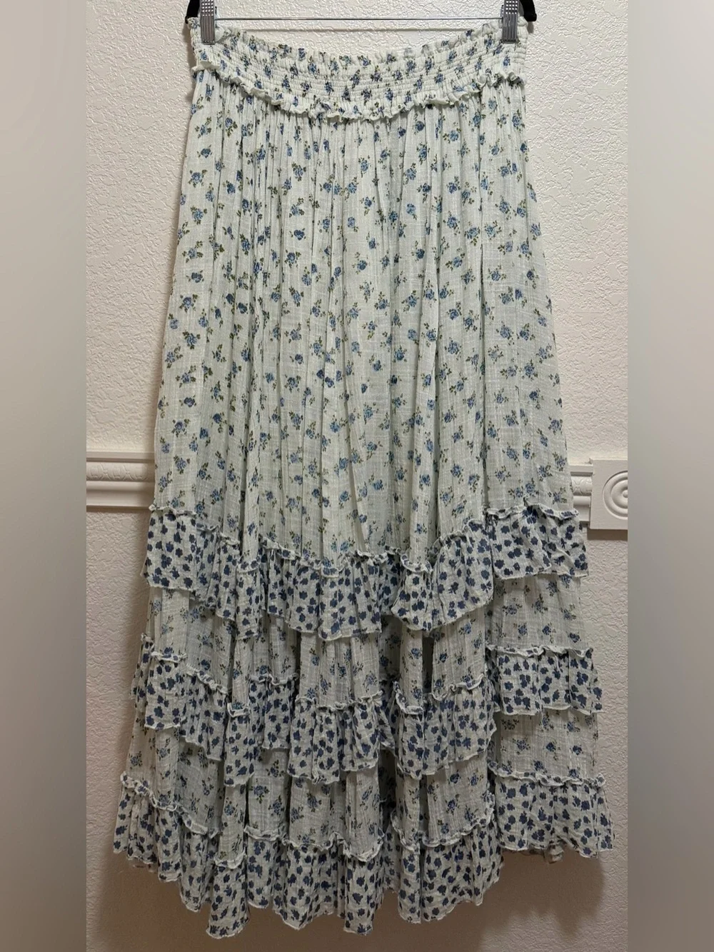 Free People Brynn Printed Ruffle Maxi Skirt | Ditsy Ivory Combo